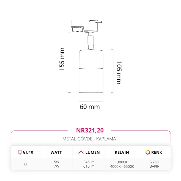 Nevo Dekoratif Ray Spot Siyah Bakır NR321