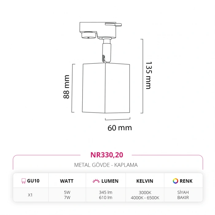 Nevo Dekoratif Ray Spot Siyah Bakır NR330