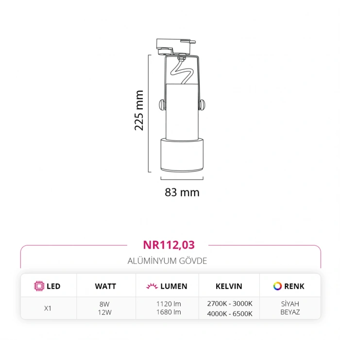 Nevo Dekoratif Ray Spot Siyah Beyaz NR112
