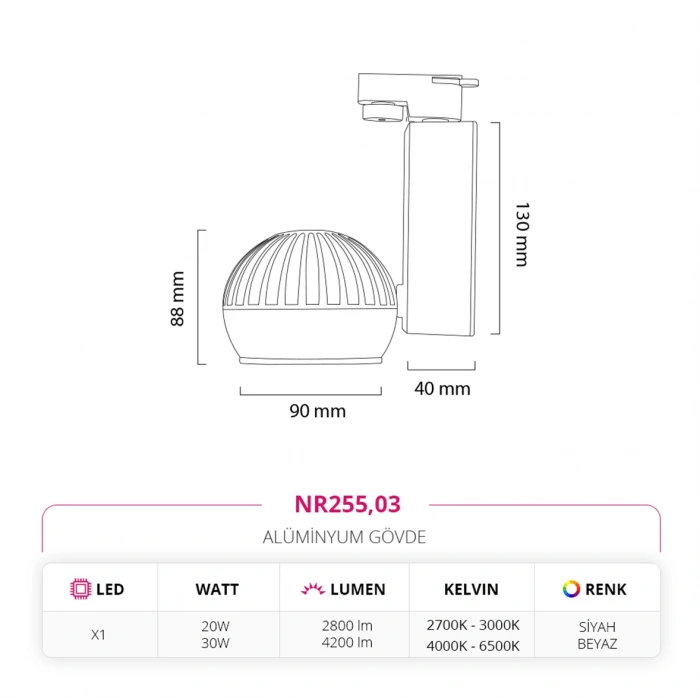 Nevo Dekoratif Ray Spot Siyah Beyaz NR255