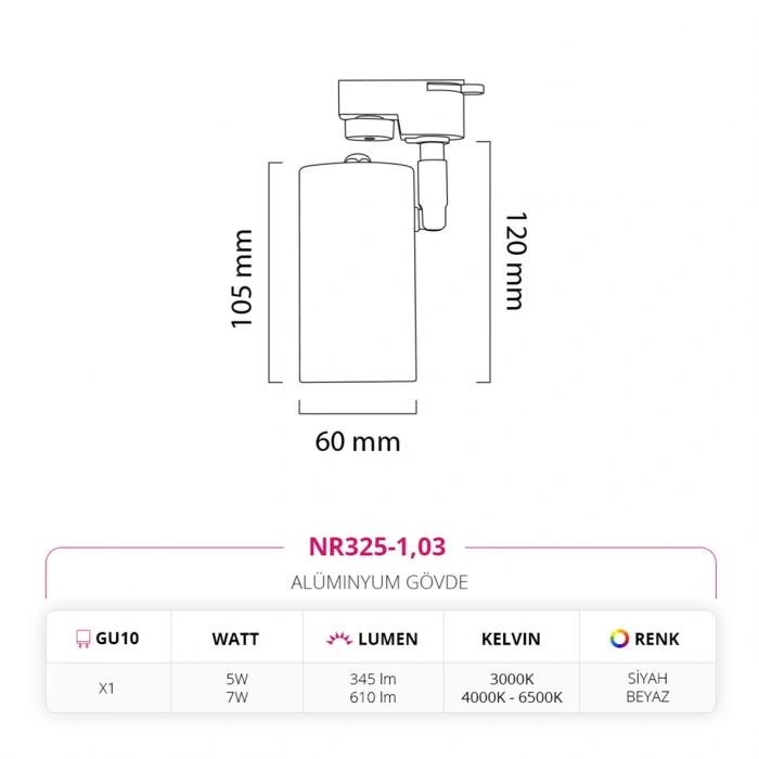 Nevo Dekoratif Ray Spot Siyah Beyaz NR325-1