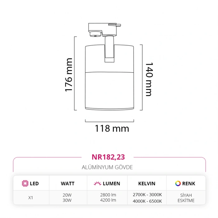 Nevo Dekoratif Ray Spot Siyah Eskitme NR182