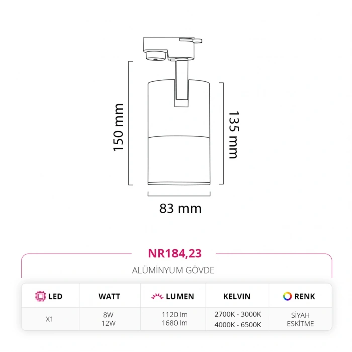 Nevo Dekoratif Ray Spot Siyah Eskitme NR184