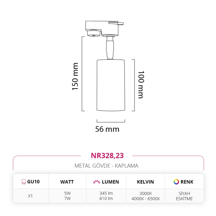 Nevo Dekoratif Ray Spot Siyah Eskitme NR328
