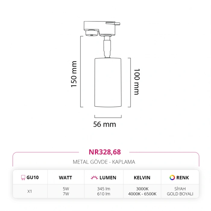 Nevo Dekoratif Ray Spot Siyah Gold NR328