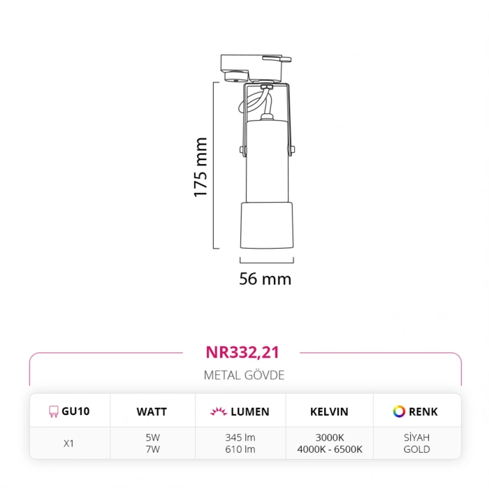 Nevo Dekoratif Ray Spot Siyah Gold NR332