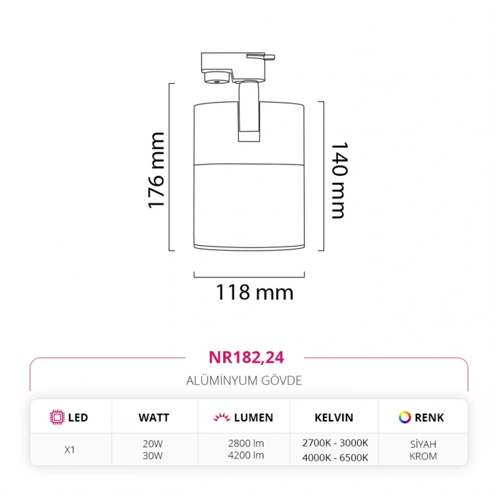 Nevo Dekoratif Ray Spot Siyah Krom NR182