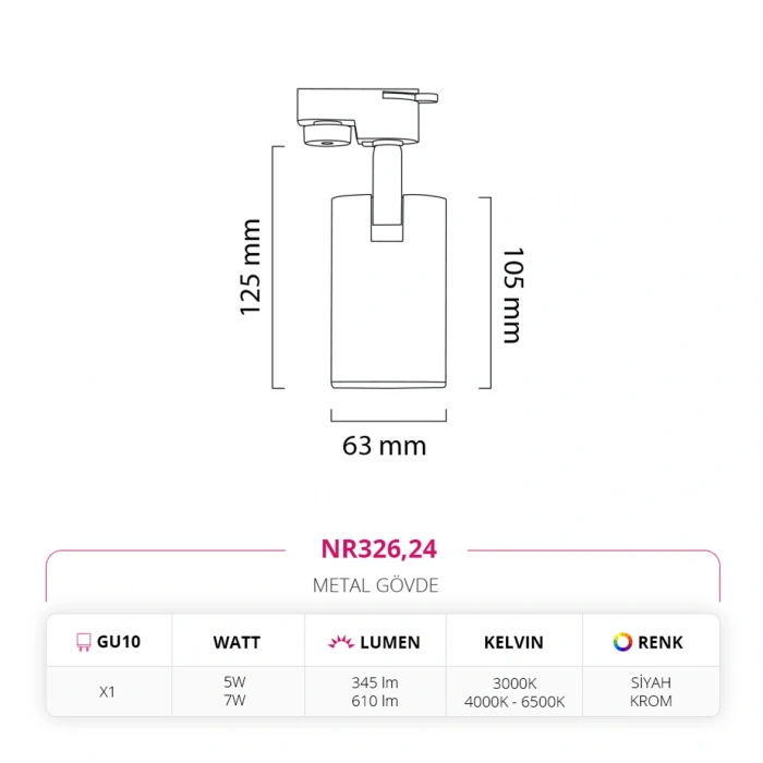 Nevo Dekoratif Ray Spot Siyah Krom NR326