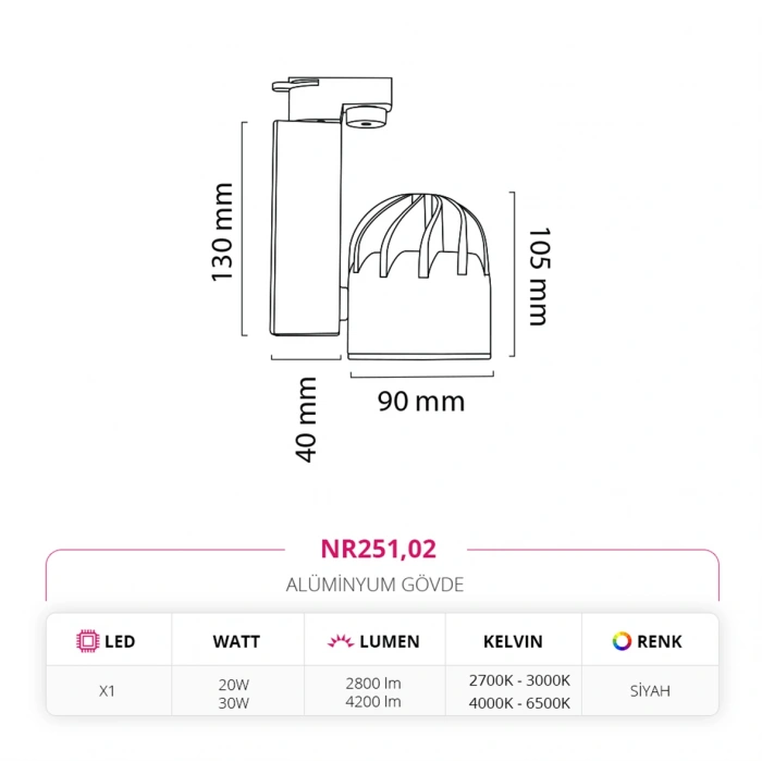 Nevo Dekoratif Ray Spot Siyah NR251