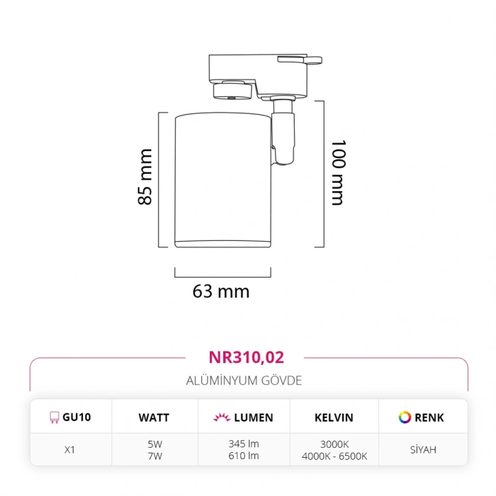 Nevo Dekoratif Ray Spot Siyah NR310