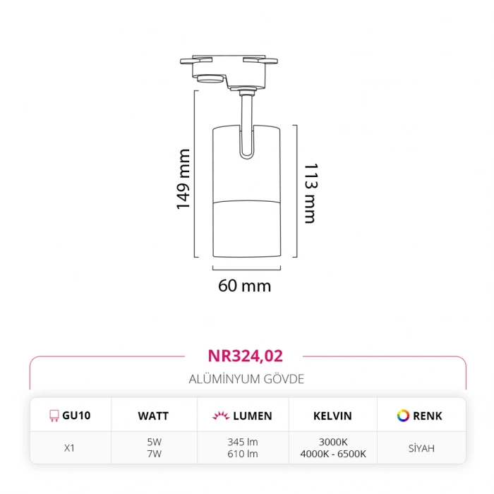 Nevo Dekoratif Ray Spot Siyah NR324