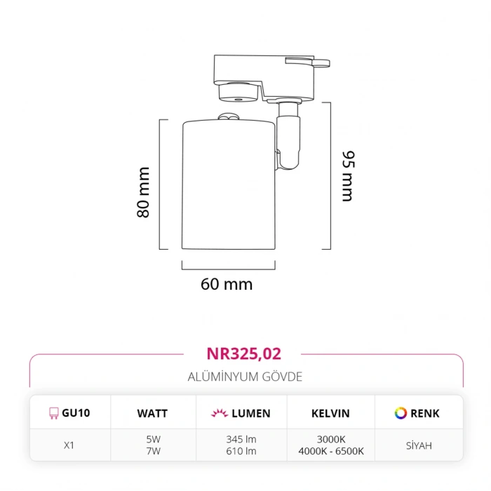 Nevo Dekoratif Ray Spot Siyah NR325