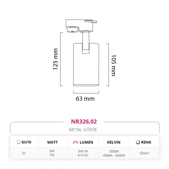 Nevo Dekoratif Ray Spot Siyah NR326
