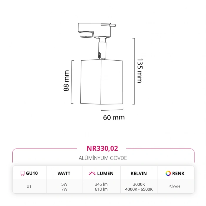Nevo Dekoratif Ray Spot Siyah NR330