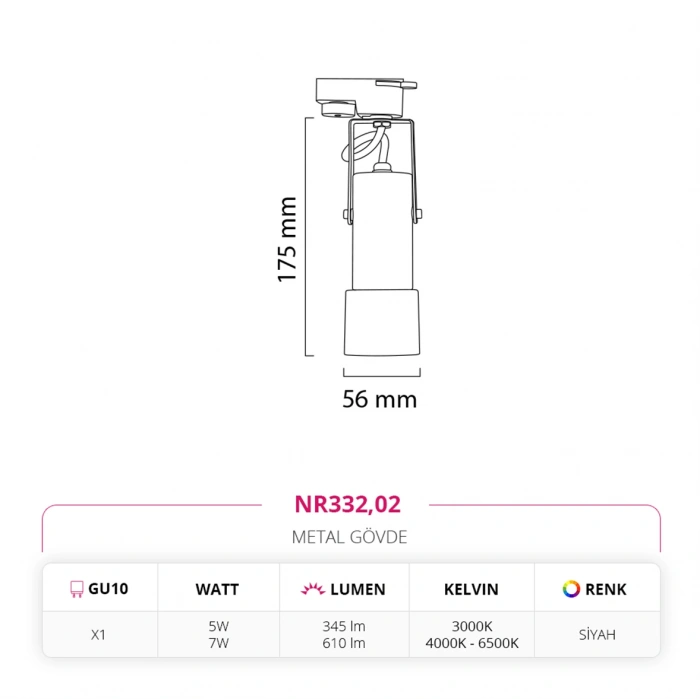 Nevo Dekoratif Ray Spot Siyah NR332