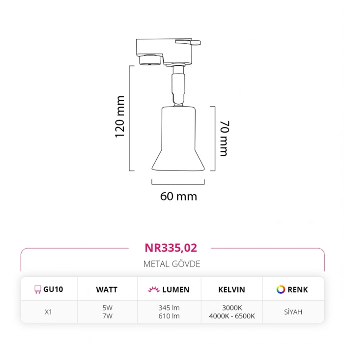Nevo Dekoratif Ray Spot Siyah NR335