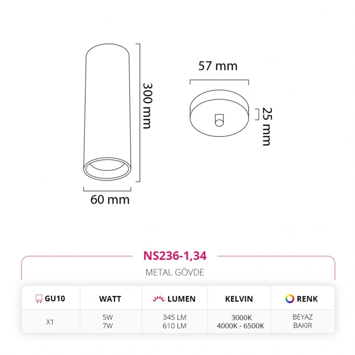 Nevo Dekoratif Tekli Sarkıt Beyaz Bakır NS236-1