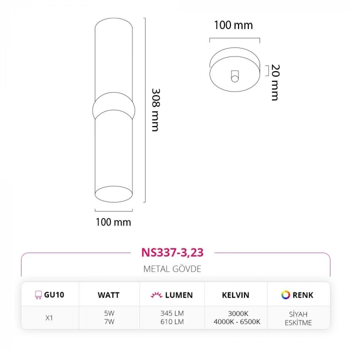 Nevo Dekoratif Tekli Sarkıt Siyah Eskitme NS337-3