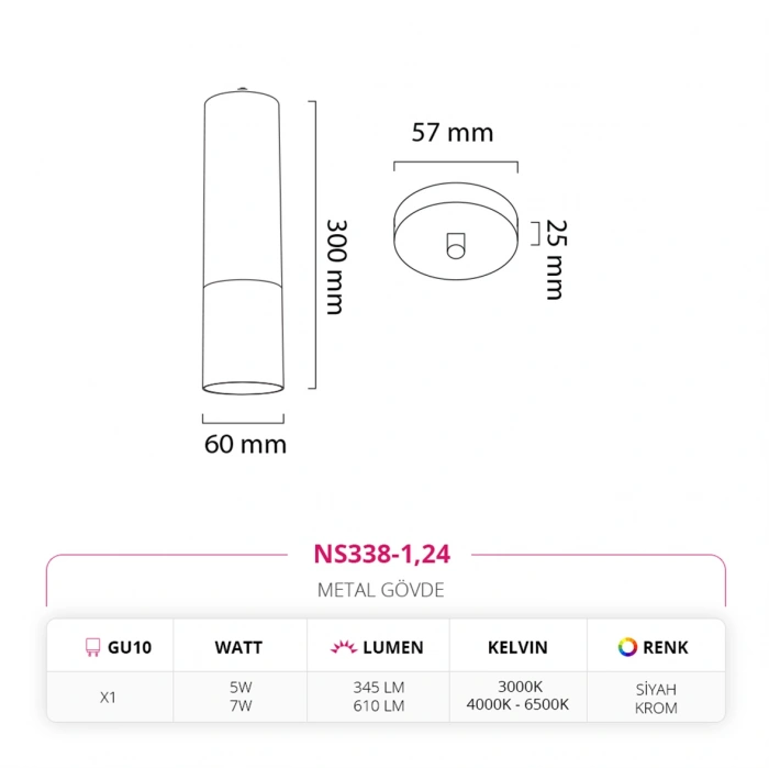 Nevo Dekoratif Tekli Sarkıt Siyah Krom NS338-1
