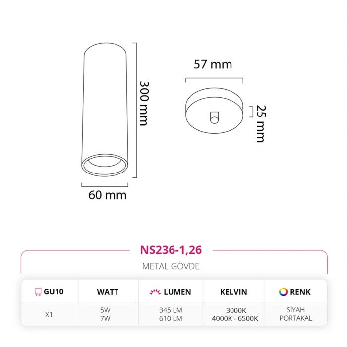 Nevo Dekoratif Tekli Sarkıt Siyah Portakal NS236-1