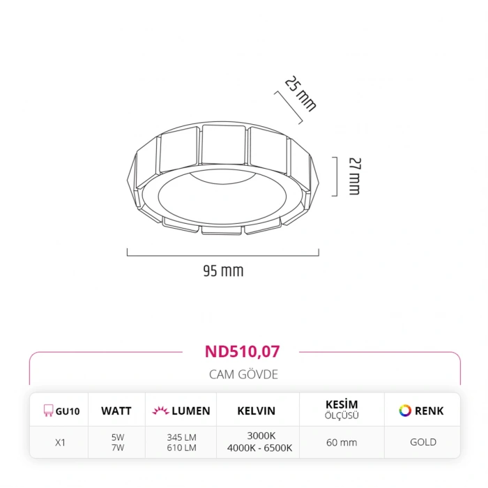Nevo Sıva Altı Cam Spot Gold ND510