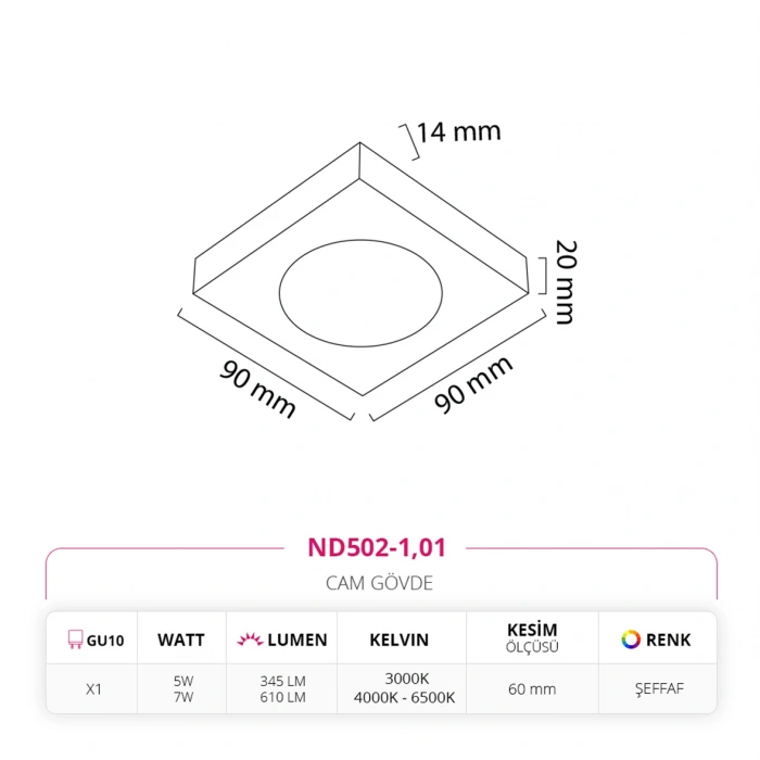 Nevo Sıva Altı Cam Spot ND502-1