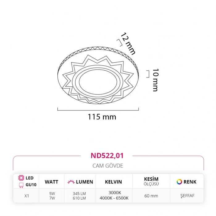 Nevo Sıva Altı Çerçeve Ledli Cam Spot ND522