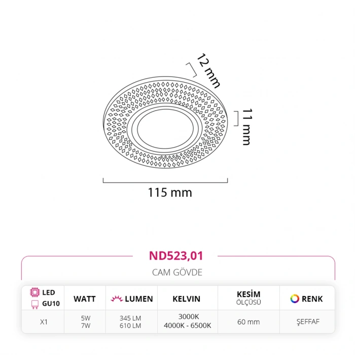 Nevo Sıva Altı Çerçeve Ledli Cam Spot ND523