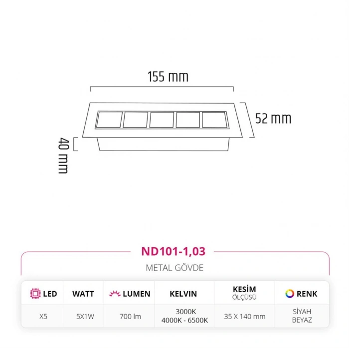 Nevo Sıva Altı Led Spor Beyaz Siyah ND101-1