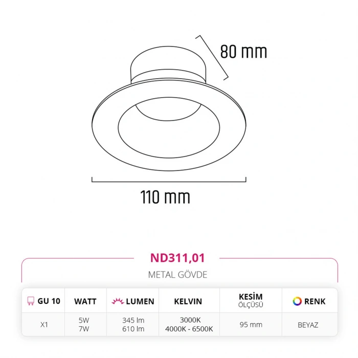 Nevo Sıva Altı Led Spot Beyaz ND311