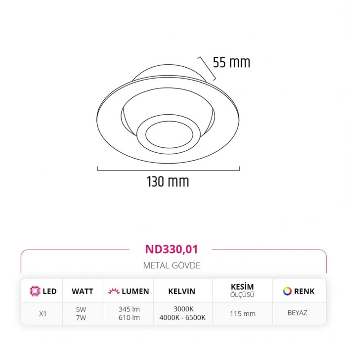 Nevo Sıva Altı Led Spot Beyaz ND330