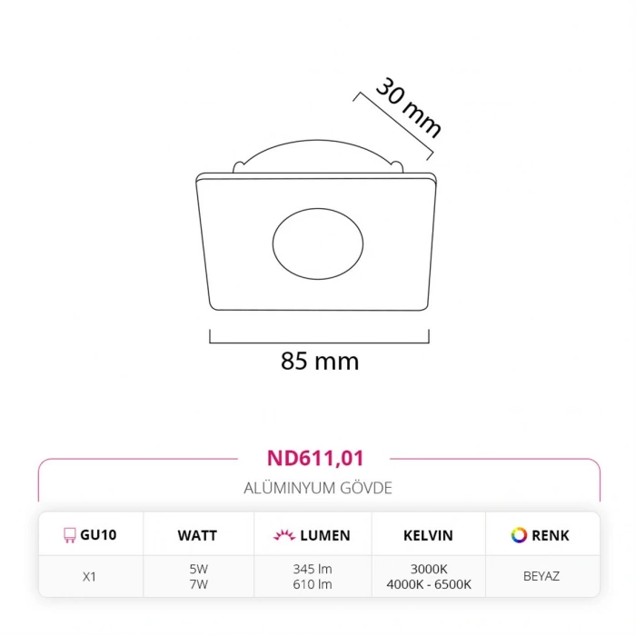 Nevo Sıva Altı Led Spot Beyaz ND611