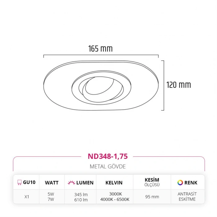 Nevo Sıva Altı Led Spot Eskitme Antrasit ND348-1