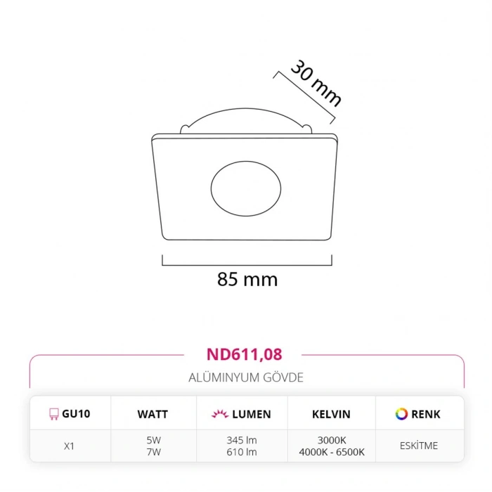 Nevo Sıva Altı Led Spot Eskitme ND611