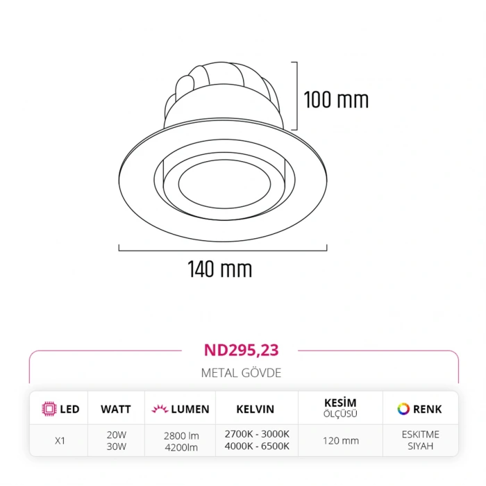Nevo Sıva Altı Led Spot Eskitme Siyah ND295