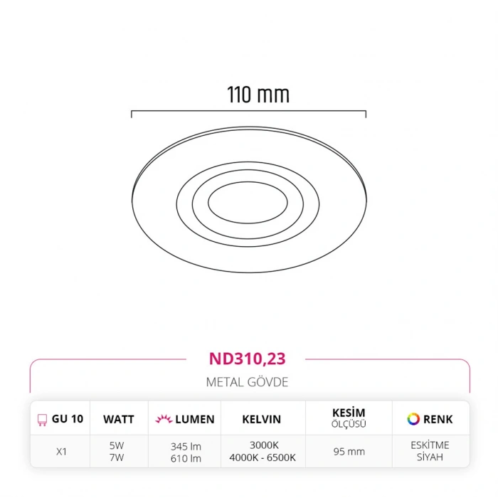 Nevo Sıva Altı Led Spot Eskitme Siyah ND310