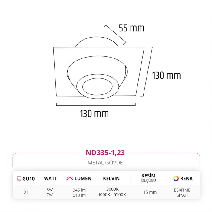 Nevo Sıva Altı Led Spot Eskitme Siyah ND335-1