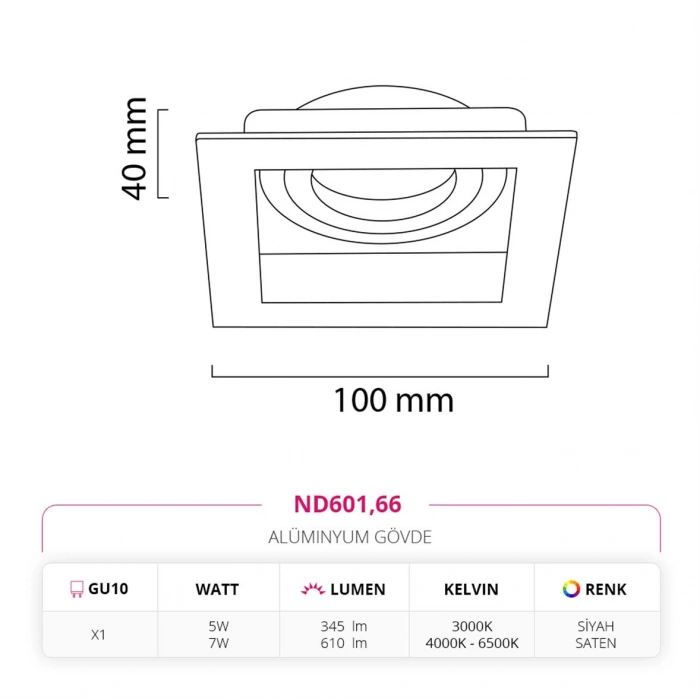 Nevo Sıva Altı Led Spot Saten Siyah ND601