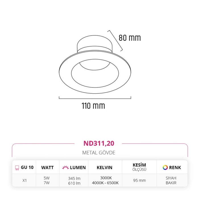 Nevo Sıva Altı Led Spot Siyah Bakır ND311