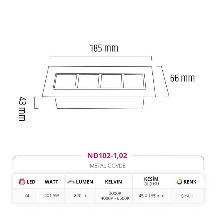 Nevo Sıva Altı Led Spot Siyah ND102-1