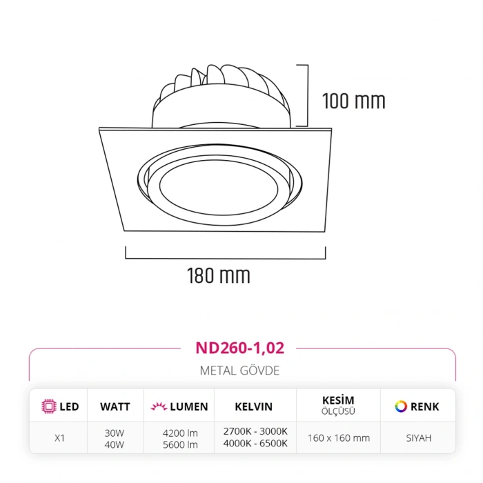Nevo Sıva Altı Led Spot Siyah ND260-1