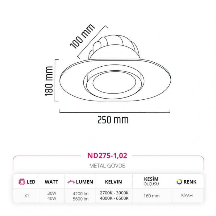 Nevo Sıva Altı Led Spot Siyah ND275-1