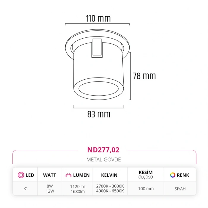 Nevo Sıva Altı Led Spot Siyah ND277