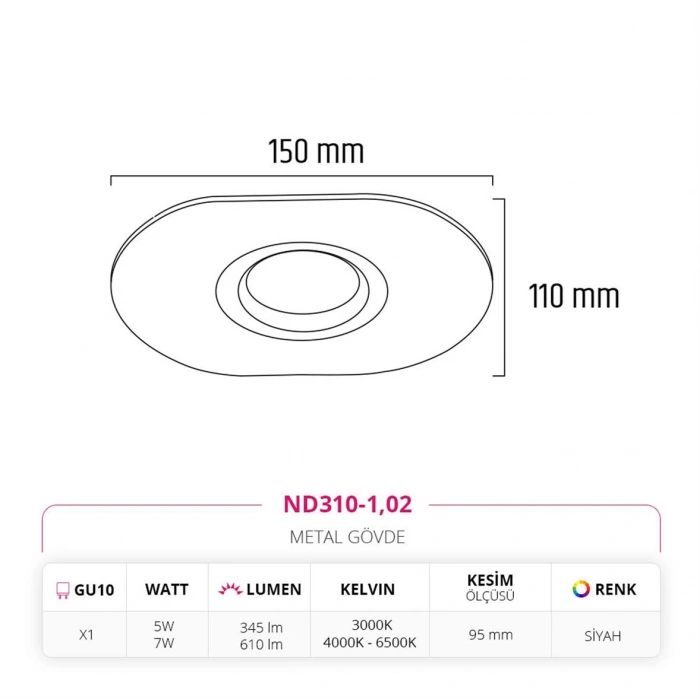 Nevo Sıva Altı Led Spot Siyah ND310-1