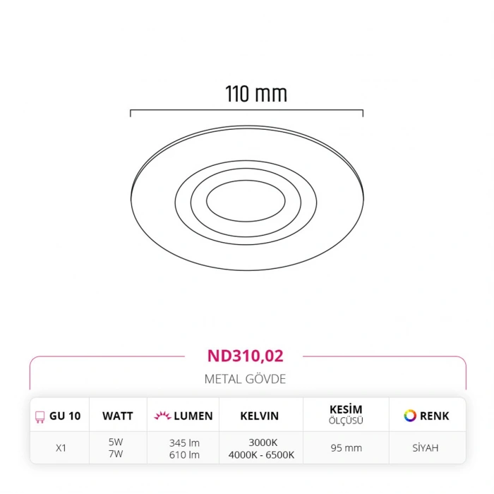 Nevo Sıva Altı Led Spot Siyah ND310