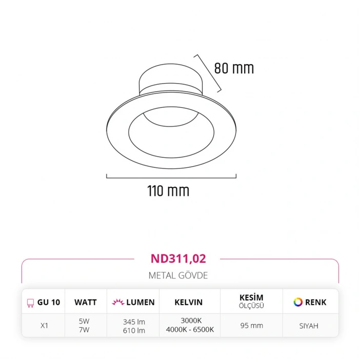 Nevo Sıva Altı Led Spot Siyah ND311