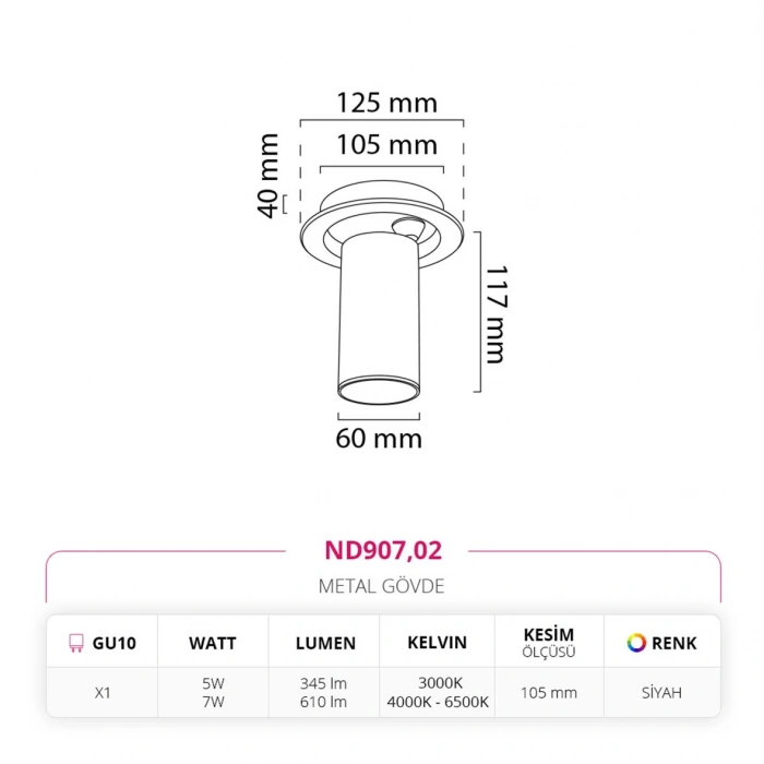 Nevo Sıva Altı Led Spot Siyah ND907