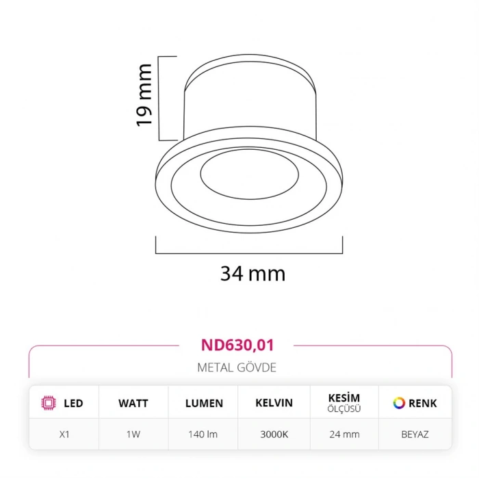 Nevo Sıva Altı Yıldız Spot Beyaz ND630