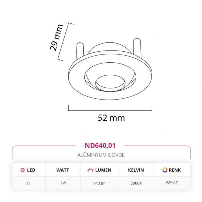 Nevo Sıva Altı Yıldız Spot Beyaz ND640
