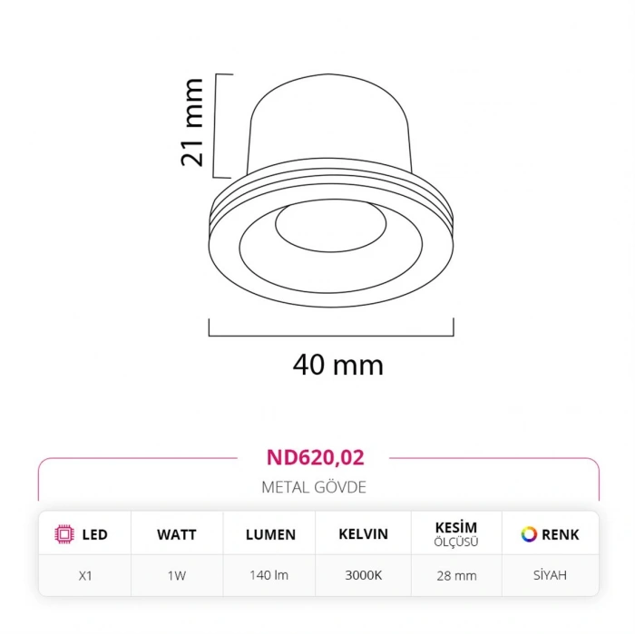 Nevo Sıva Altı Yıldız Spot Siyah ND620